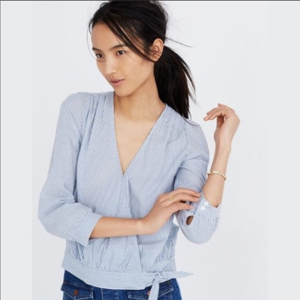 Madewell Wrap Top in Indigo Stripe